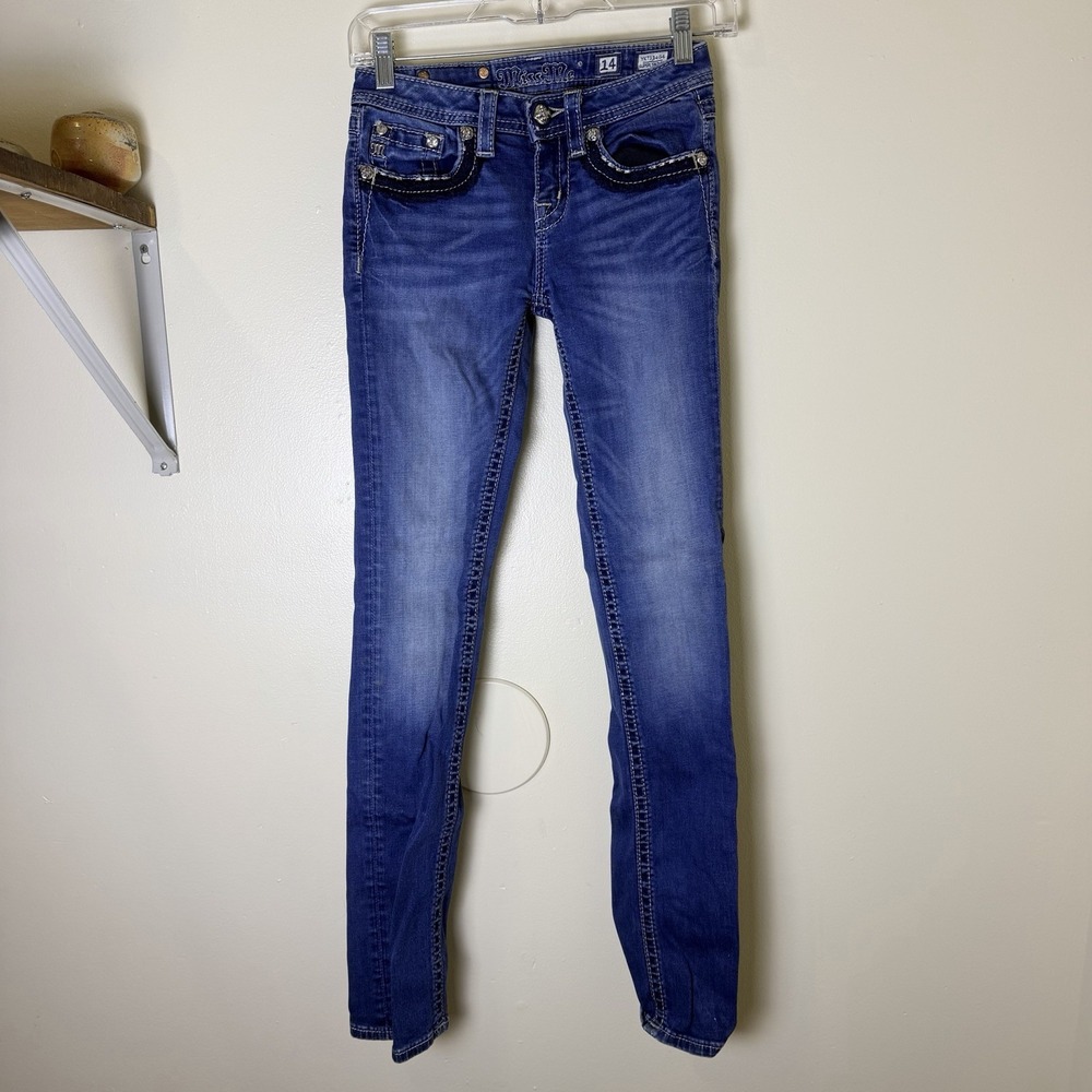 Miss Me #YK7134G4 Super Skinny Mid Rise Bling Girls Jeans Size 14